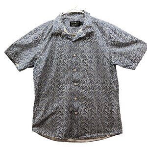 Topman Floral Shirt Mens L Blue White Short Sleeve Cotton Printed Button Up